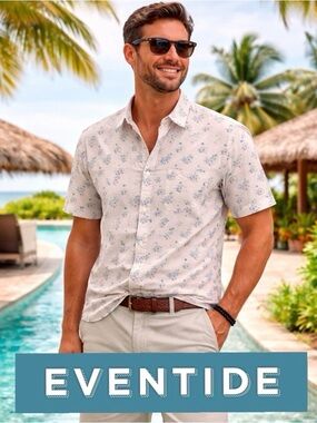 🌴👉🩵 Even Tide Palm Tree Button-Up Shirt XL | Tropical Beach Vibe Summer Shirt